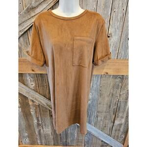 Michael kors size small faux suede brown midi shift dress EUC casual comfort S